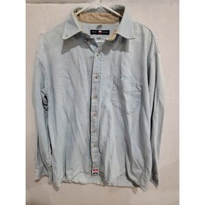 Texas Cotton Men's Large L Blue Denim‎ Long Sleeve Shirt MADE IN TEXAS USA